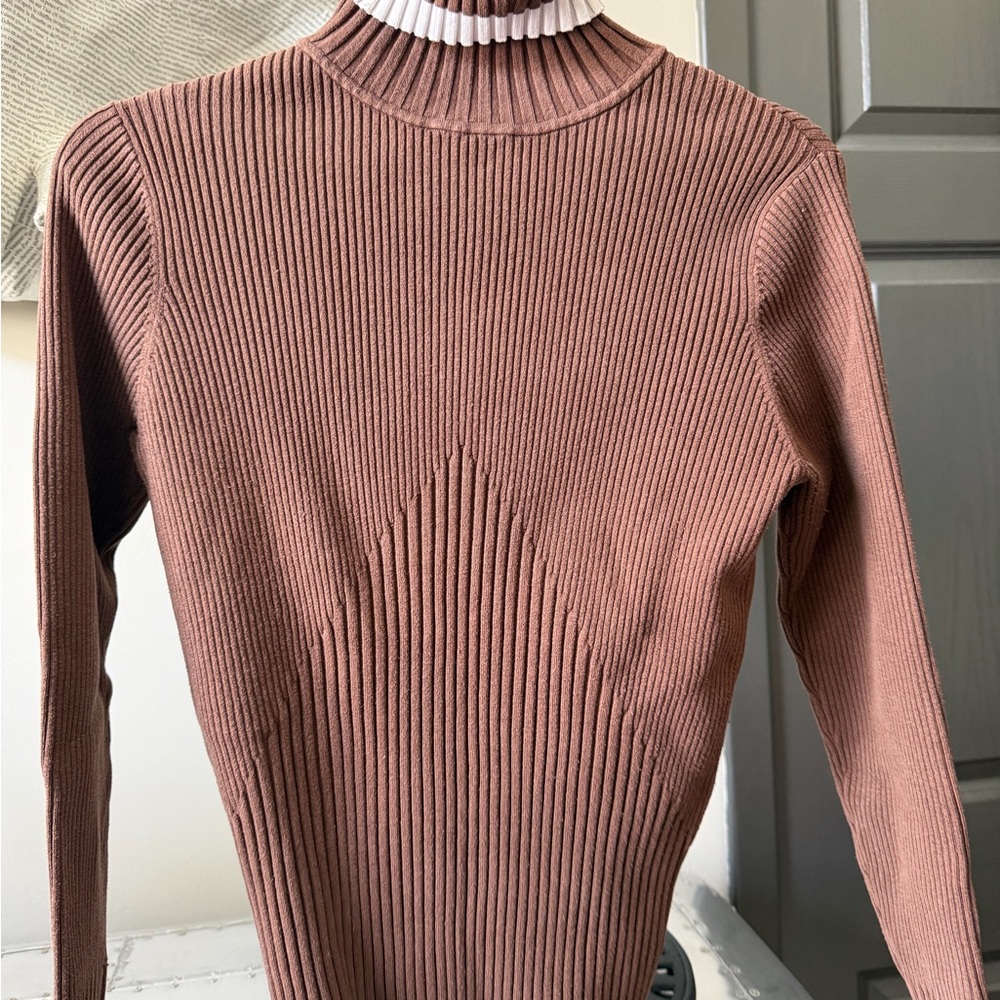 Cache Brown Ribbed Turtleneck Sweater